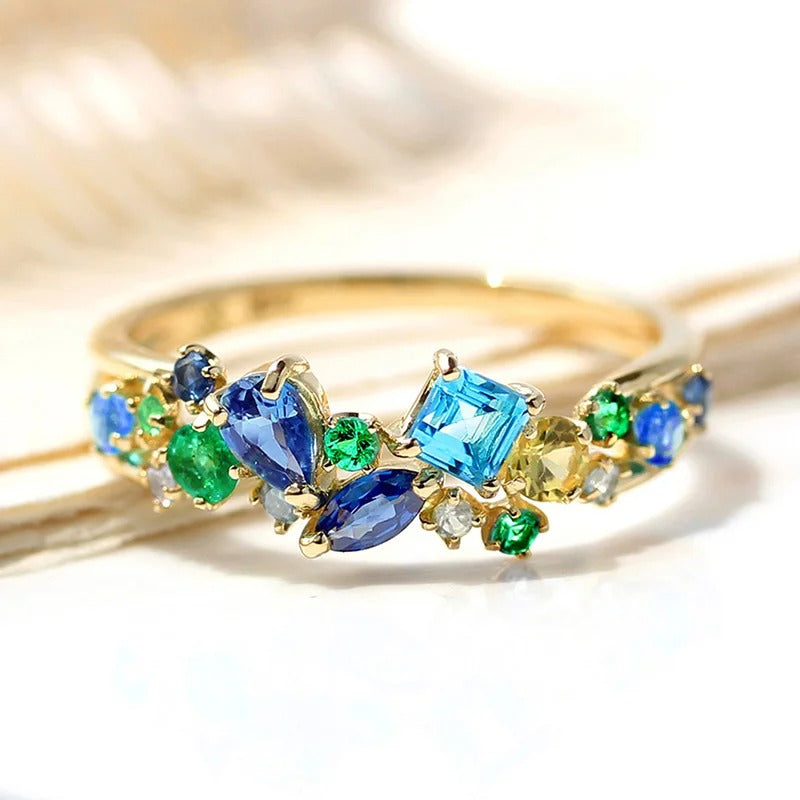 Vintage Multi-Tone Gem Gold Ring
